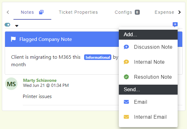 Additional Note & Email Options for 'Working on Ticket' mode