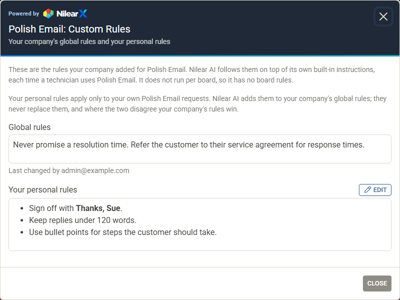 Your company's global rules and your personal rules for Polish Email