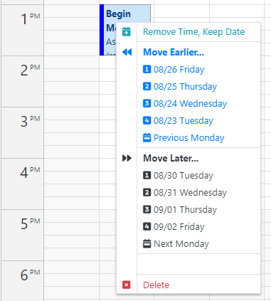 Calendar Context Menu Image