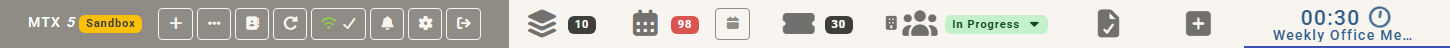 The MTX tabs shown as icons, with a working ticket's timer in view