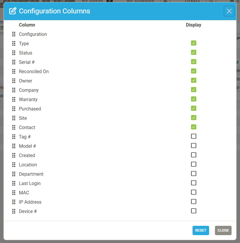 Configuration Search Columns