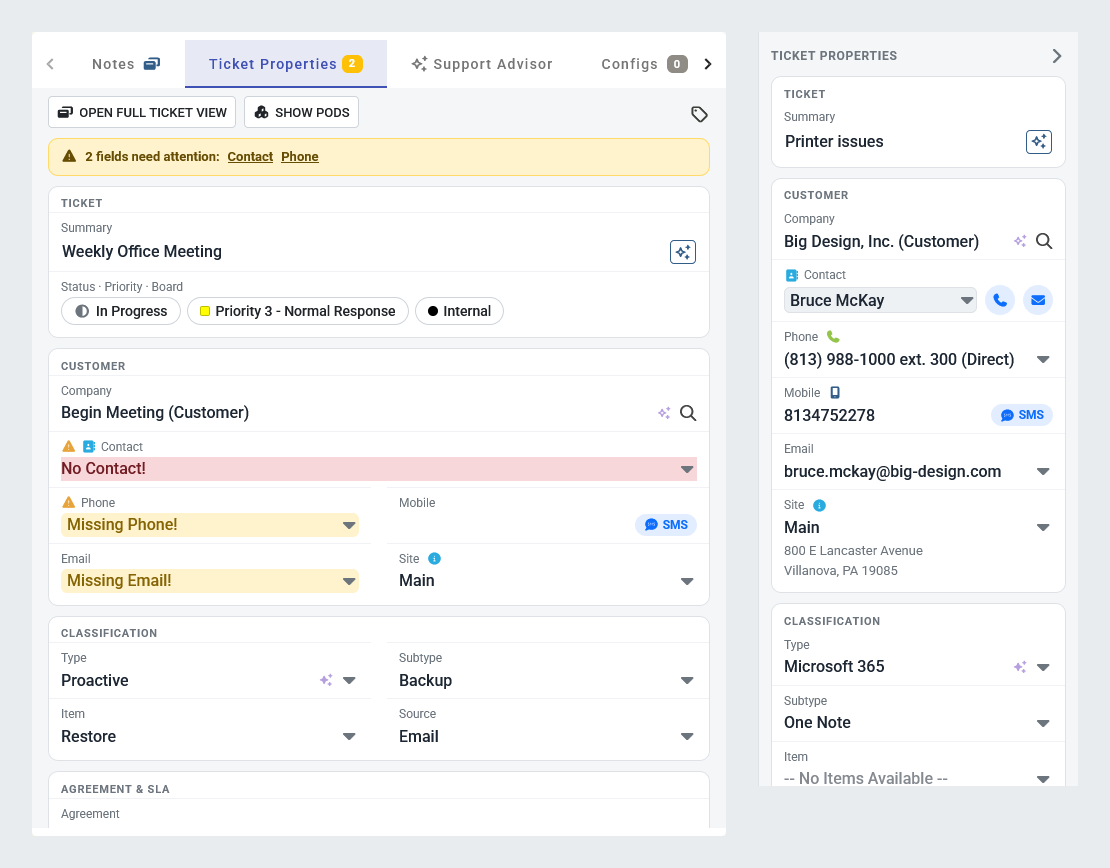 Work on Ticket's Ticket Properties tab and the ticket summary's panel