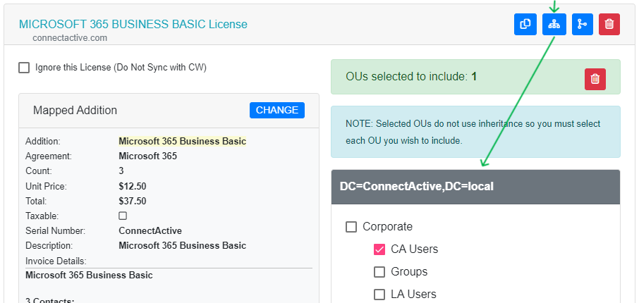 Map an Office 365 License to an Agreement Addition w/ OU Filter