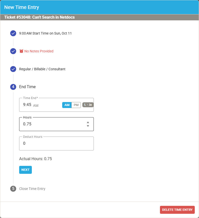 Enter Hours on New Time Entries