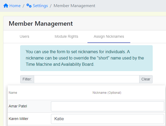 Assign Nicknames