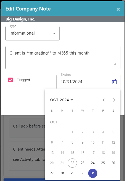 Expire Custom Alert/Flagged Notes