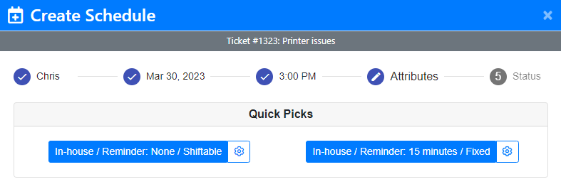 Schedule Attribute Quick Picks