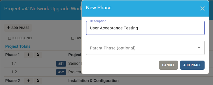 Add Phases to a Project